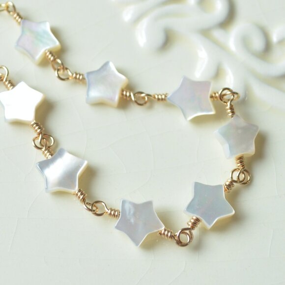 Mother of Pearl Star Bracelet in Gold or Silver - Made in Canada - Picture 2 of 10